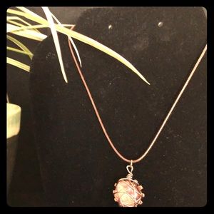 Vegan leather and wire wrapped charm